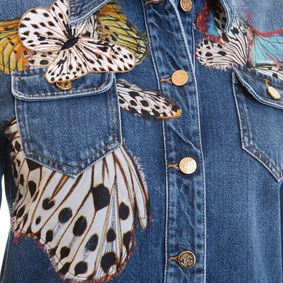 Roberto Cavalli Size IT 46 Butterfly Denim Jean Jacket Vintage - Picture 5 of 15